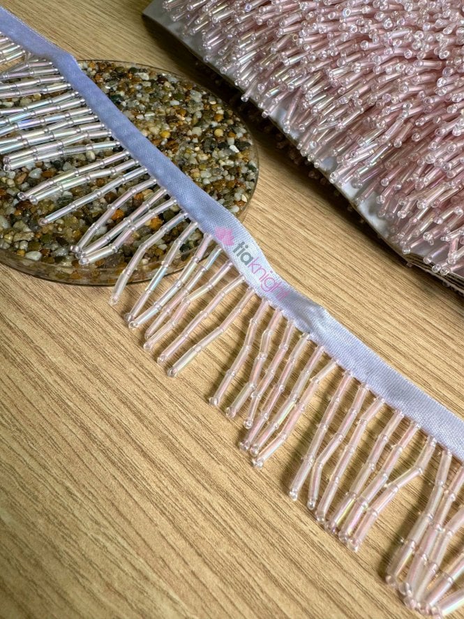 Beaded Tassel Fringe Trim Decoration- Pastel Pink TS51 PPN
