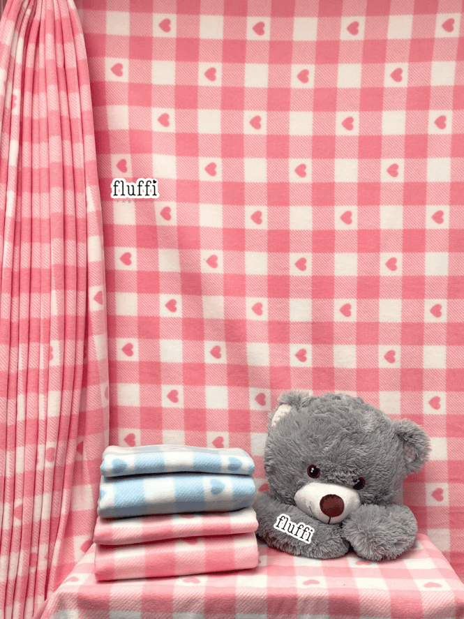 Polar Fleece Clearance Anti Pill Washable Soft Fabric- Baby Pink Patch Hearts