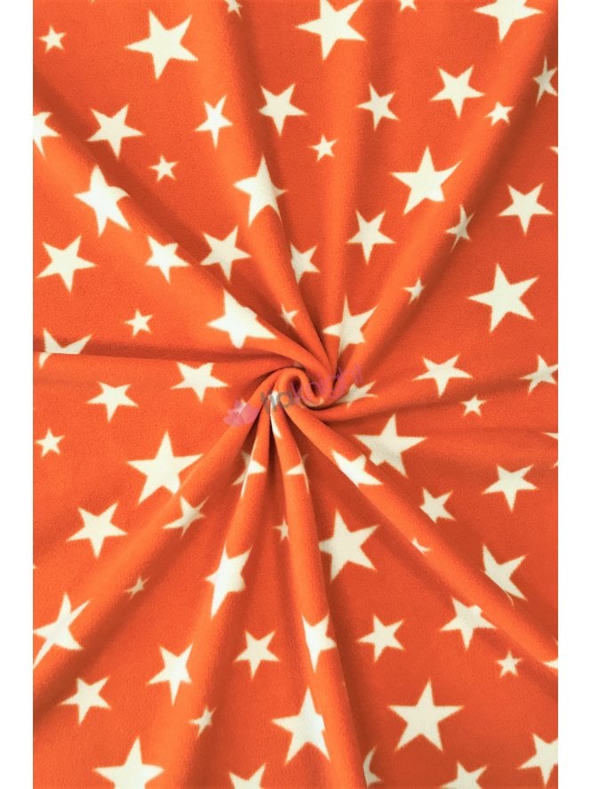Polar Fleece Clearance Anti Pill Washable Soft Fabric- Orange Twinkle Stars