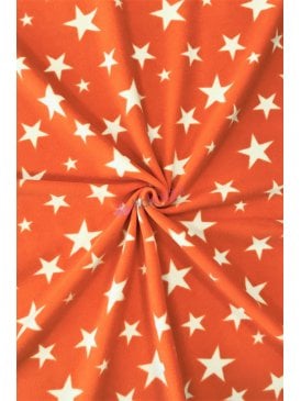 Clearance Polar Fleece Anti Pill Washable Soft Fabric- Orange Twinkle Stars