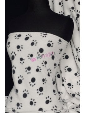 Clearance Polar Fleece Anti Pill Washable Soft Fabric- White/Black Paws