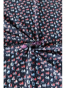 Cotton Lycra Jersey 4 Way Stretch Oeko-Tex 100 Fabric- Sailing Boats SQ776 NYMLT