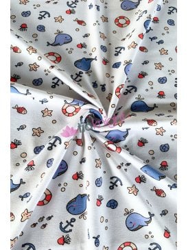 Cotton Lycra Jersey 4 Way Stretch Oeko-Tex 100 Fabric- Sea Animals SQ775 WHTMLT