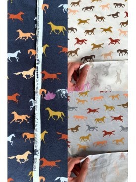 Organic Cotton Lycra Jersey 4 Way Stretch Oeko-Tex 100 Fabric- Horses Multi SQ769