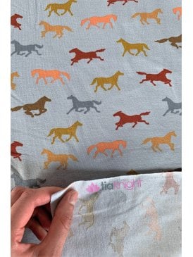 Organic Cotton Lycra Jersey 4 Way Stretch Oeko-Tex 100 Fabric- Horses Multi SQ769