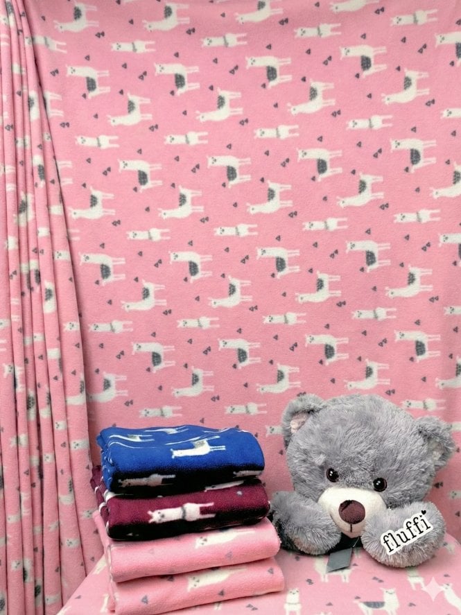 Polar Fleece Anti Pill Washable Soft Fabric- Llama Glama Pink SQ352 PN