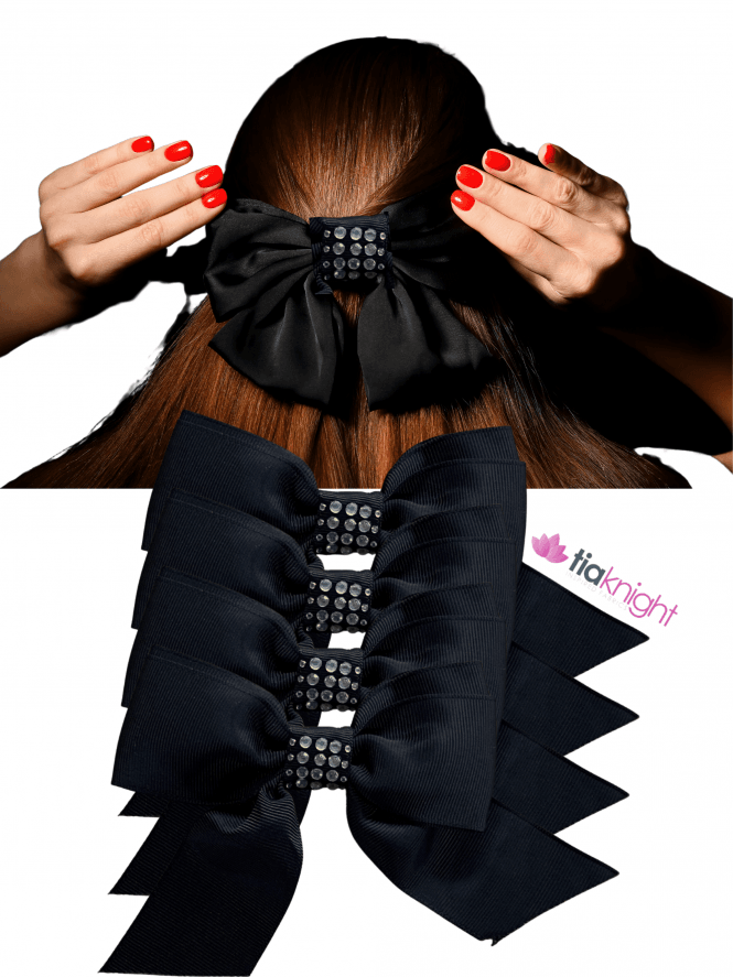 Showtime Diamante Large Ribbon Bow Tie Hair Fashion Accessory- Black
