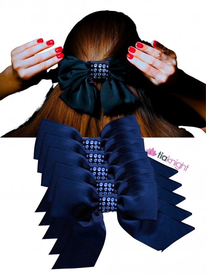 Showtime Diamante Large Ribbon Bow Tie Hair Fashion Accessory- Navy